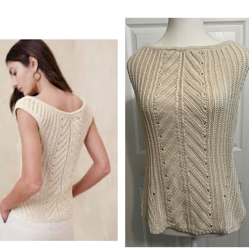 Banana Republic Cream Janette L Off The Shoulder Crochet Sweater Knit Top Large